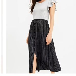 Striped Button Pull On Midi Skirt